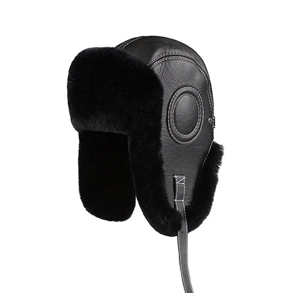 Garment Architect Other - Mens Aviator Rabbit Fur Sheepskin Genuine Leather Hat